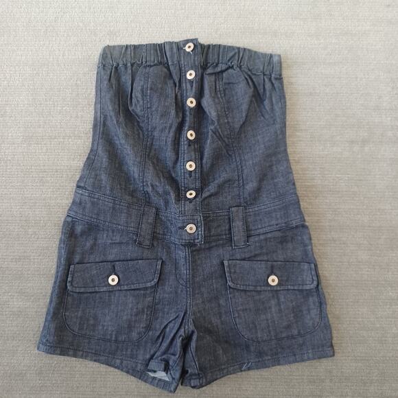 Y2K Guess Romper 28 Strapless Denim Button Utility Ice Spice Style Pull On - Picture 1 of 11